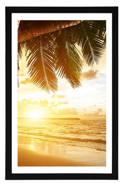 Plakat z passe-partout wschód słońca na karaibskiej plaży