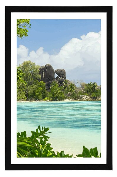 Plakat z passe-partout piękna plaża na wyspie La Digue