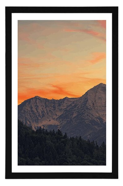 Plakat z passe-partout zachód słońca w górach
