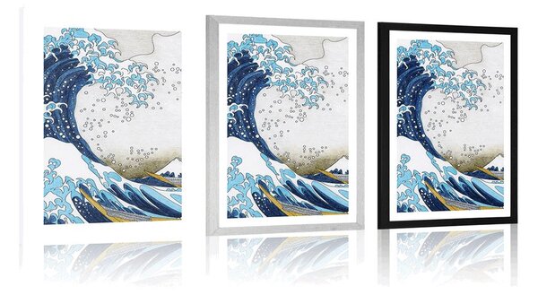 Plakat z passe-partout reprodukcja Wielka fala z Kanagawy - Katsushika Hokusai