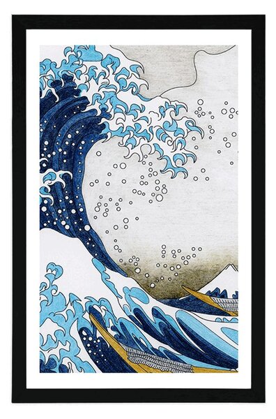 Plakat z passe-partout reprodukcja Wielka fala z Kanagawy - Katsushika Hokusai