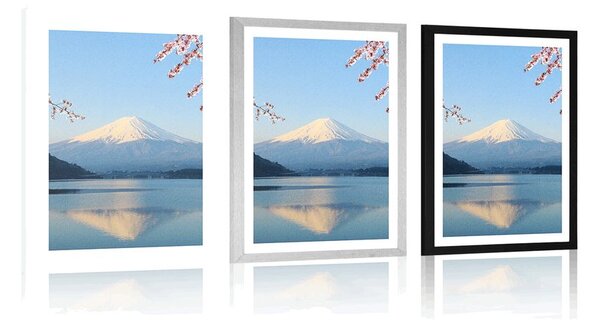 Plakat z passe-partout widok z jeziora na Fuji