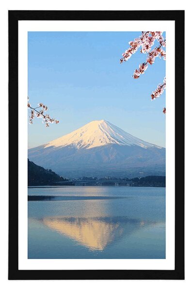 Plakat z passe-partout widok z jeziora na Fuji