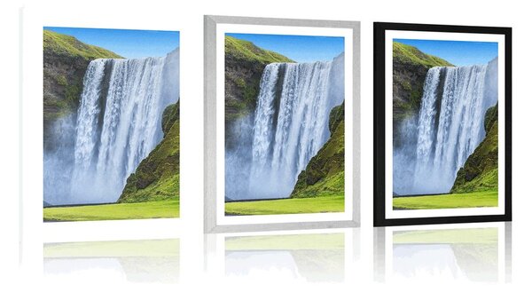 Plakat z passe-partout kultowy wodospad na Islandii