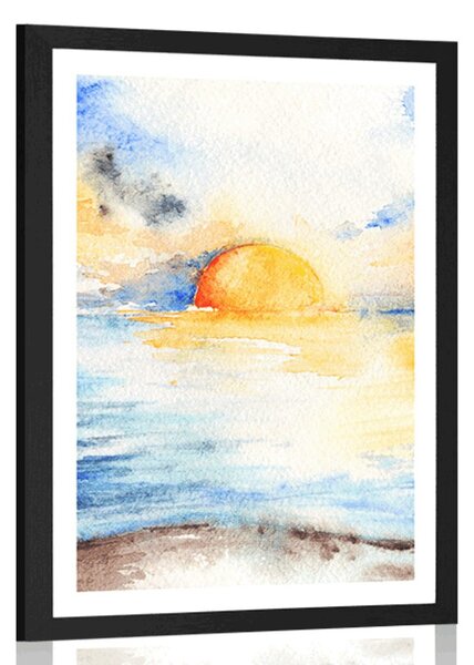 Plakat z passe-partout wspaniały zachód słońca nad morzem