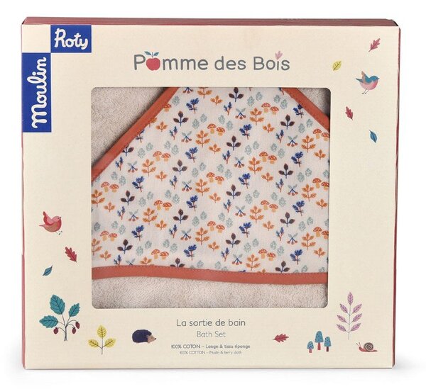 Kremowy bawełniany ręcznik dziecięcy z kapturem 80x80 cm Pomme des Bois – Moulin Roty