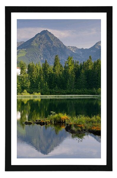 Plakat z passe-partout piękna panorama gór nad jeziorem
