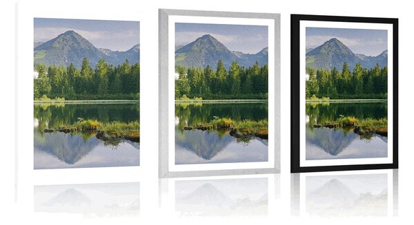 Plakat z passe-partout piękna panorama gór nad jeziorem