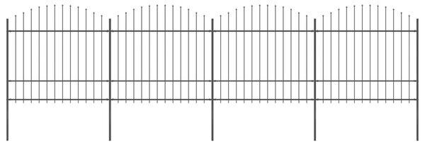 Panele ogrodzeniowe z grotami, stal, (1,5-1,75) x 6,8 m, czarne