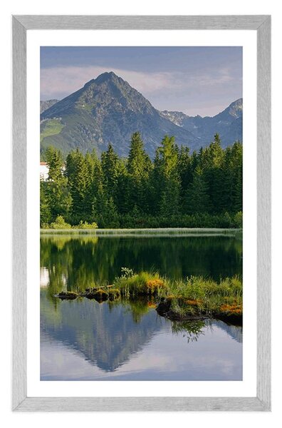 Plakat z passe-partout piękna panorama gór nad jeziorem