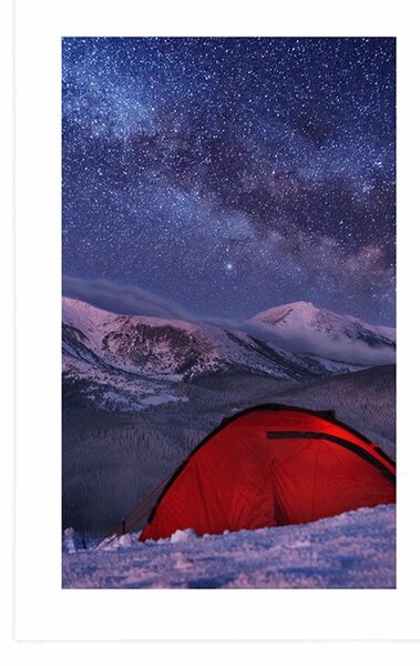 Plakat z passe-partout namiot pod nocnym niebem