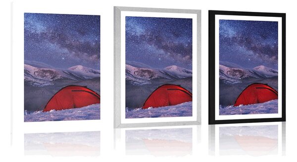 Plakat z passe-partout namiot pod nocnym niebem