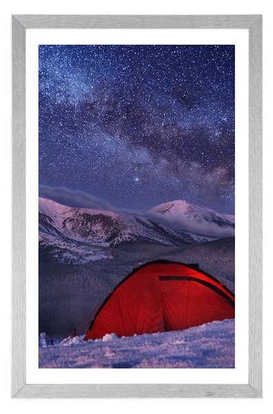 Plakat z passe-partout namiot pod nocnym niebem