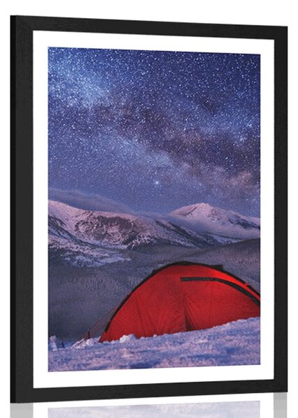 Plakat z passe-partout namiot pod nocnym niebem