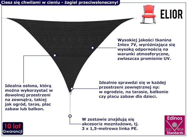 Żagiel przeciwsłoneczny do ogrodu antracyt W3-E08