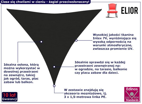 Czarny trójkątny żagiel ogrodowy T8-F23