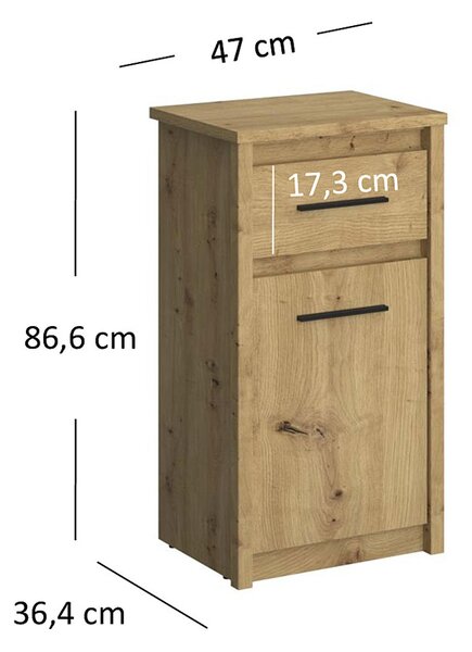 Wąska Klasyczna Komoda Dąb Artisan T0-W66