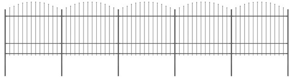 Panele ogrodzeniowe z grotami, stal, (1,5-1,75) x 8,5 m, czarne