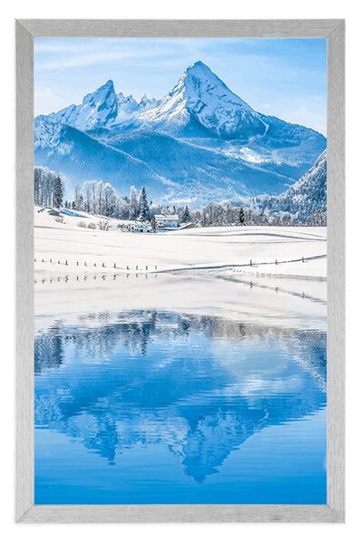 Plakat śnieżny krajobraz w Alpach