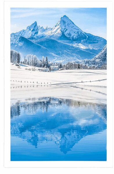 Plakat śnieżny krajobraz w Alpach