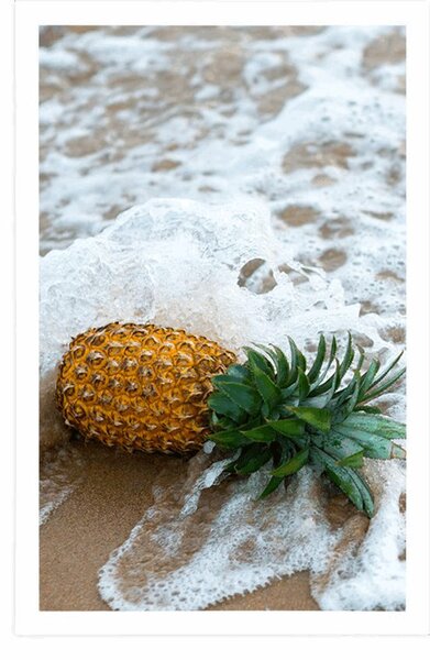 Plakat ananas w fali oceanu