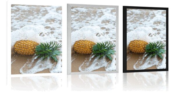 Plakat ananas w fali oceanu