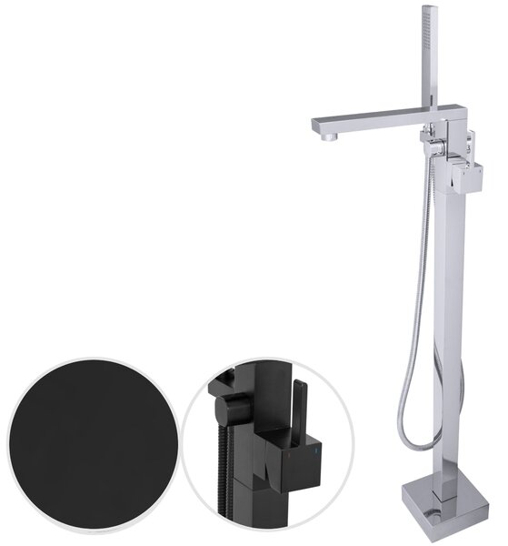 Srebrna bateria wannowa wysoka wolnostojąca - z wężem 150 cm | mosiężna