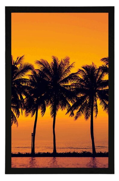 Plakat zachód słońca nad palmami