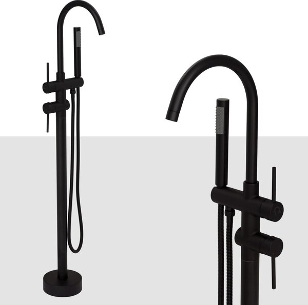 Czarna bateria wannowa wysoka wolnostojąca 117 cm | nowoczesna, elegancka, z mosiądzu