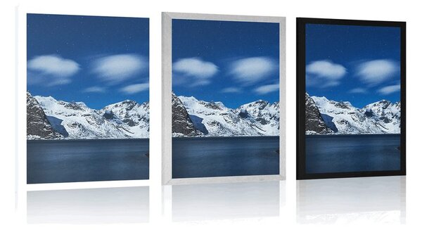 Plakat nocny krajobraz w Norwegii