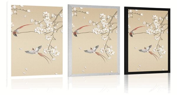 Plakat ptaki na gałęzi drzewa
