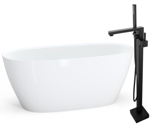 Zestaw wanna owalna 150 z srebrną bateria + syfon | wolnostojąca, nowoczesna