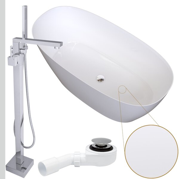 Zestaw wanna owalna 150 z srebrną bateria + syfon | wolnostojąca, nowoczesna