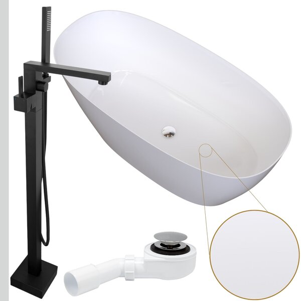 Wanna wolnostojąca 150 cm z czarną baterią i syfonem | nowoczesna