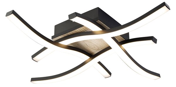 Design plafondlamp zwart met hout incl. LED 4-lichts - Vanesa Oswietlenie wewnetrzne