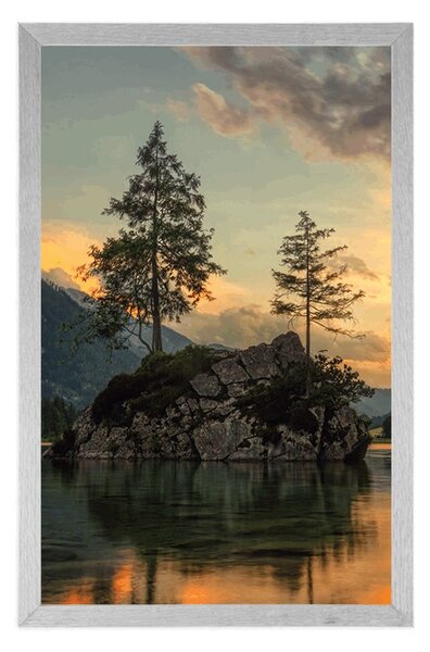 Plakat górski krajobraz nad jeziorem