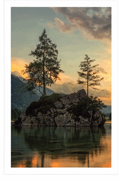 Plakat górski krajobraz nad jeziorem