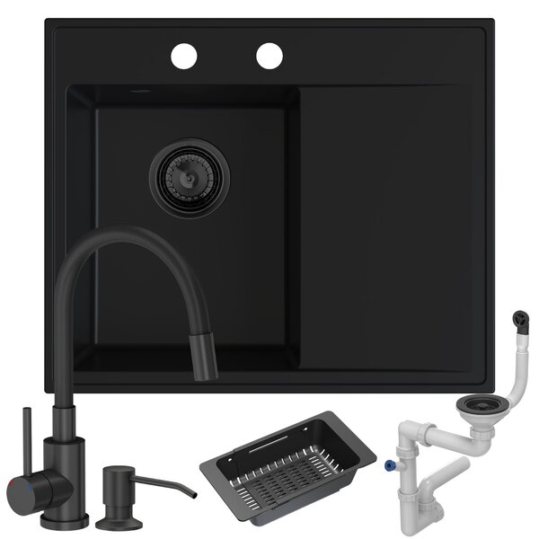 Zestaw z Stilo lewostronny: syfon manualny black matt + bateria Megan czarna