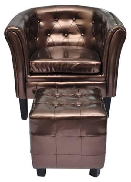 Fotel klubowy z podnóżkiem, brązowy, sztuczna skóra