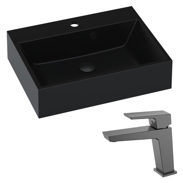 Zestaw: Umywalka meblowa czarna 55 x 42 cm z baterią umywalkową stojącą Vellano