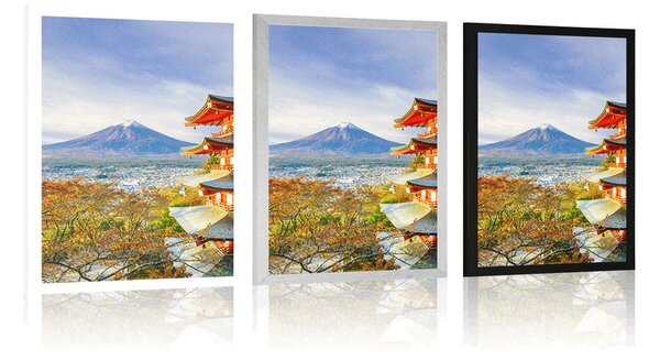 Plakat widok na Chureito Pagoda i górę Fuji