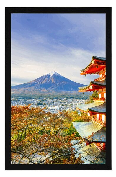 Plakat widok na Chureito Pagoda i górę Fuji
