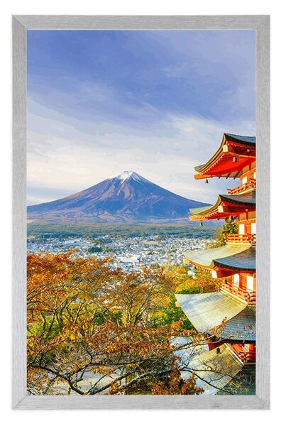 Plakat widok na Chureito Pagoda i górę Fuji