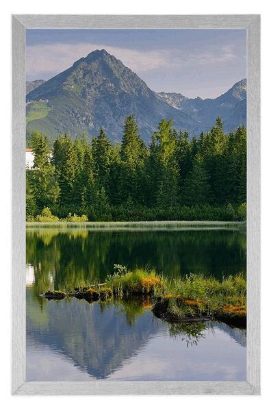 Plakat piękna panorama gór nad jeziorem