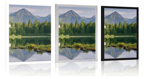 Plakat piękna panorama gór nad jeziorem