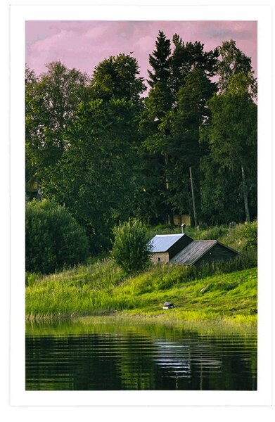 Plakat bajkowe domy nad rzeką