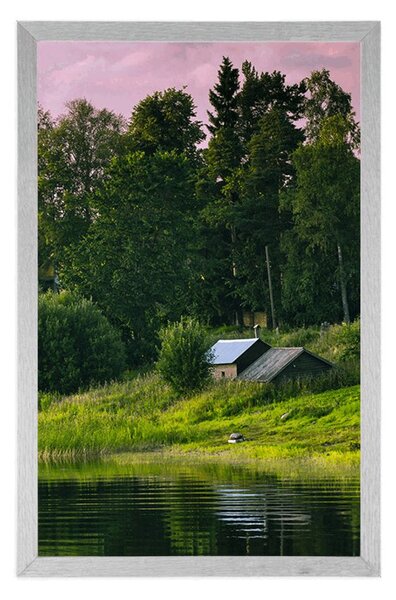 Plakat bajkowe domy nad rzeką