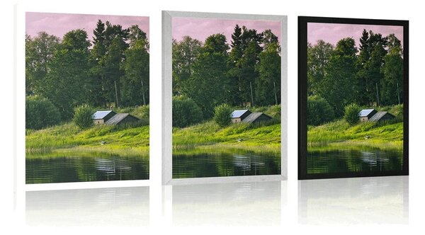 Plakat bajkowe domy nad rzeką