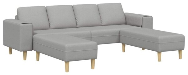 Nowoczesna sofa w kolorze szarym z podÅokietnikami i brÄ zowymi nogami, 4-osobowa, z tapicerkÄ z poliestru i wypeÅnieniem z pianki