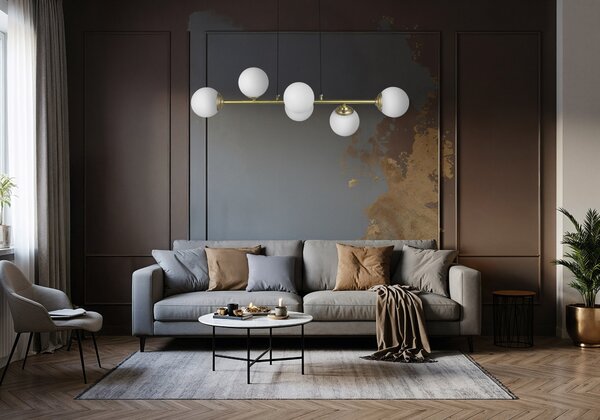 LAMPA WISZĄCA SUFITOWA NOWOCZESNA ZŁOTO SZCZOTKOWANE BIAŁE KULE FINO 6 LED